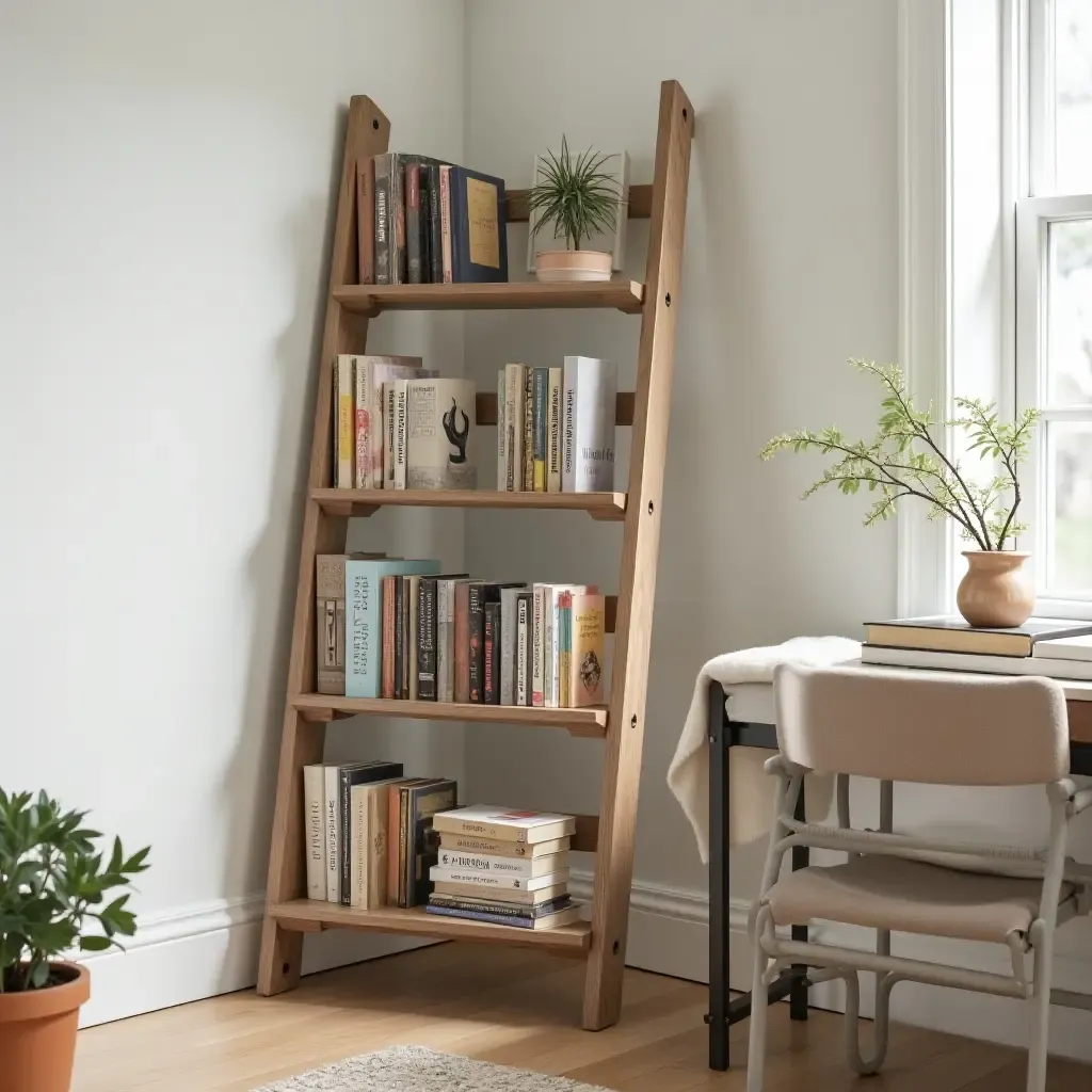 a photo of a repurposed ladder as a book display