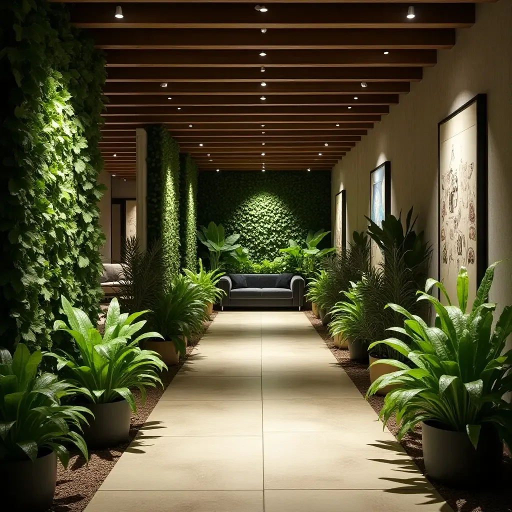 a photo of a basement with a mix of artificial and real plants