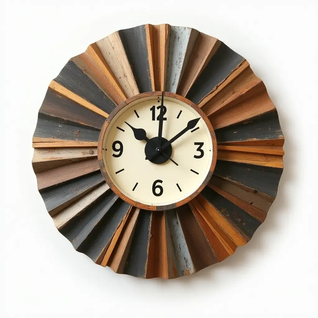 a photo of a decorative wall clock made from recycled materials