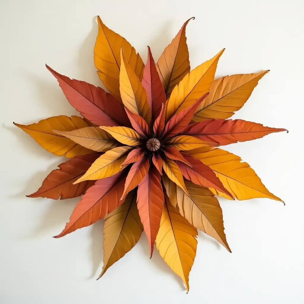 a photo of a creative wall art made from dried leaves