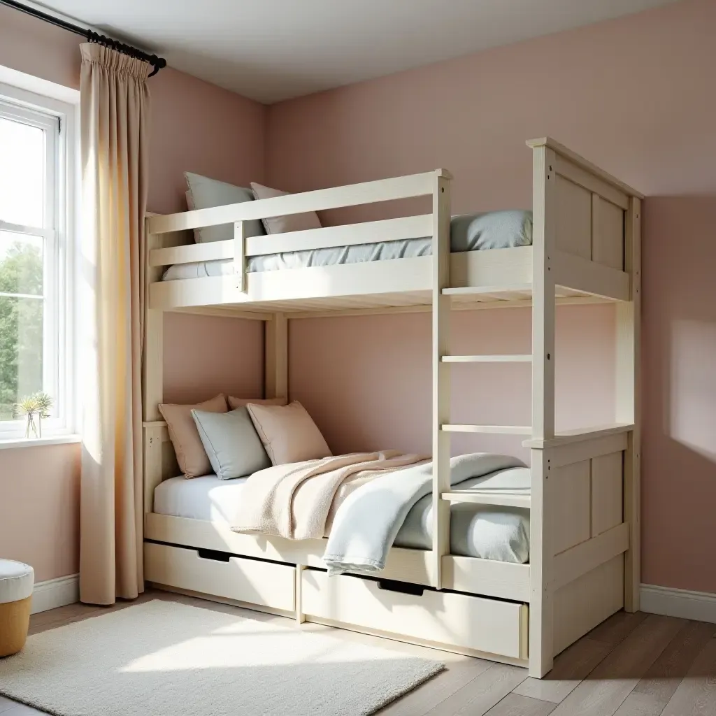 a photo of a small teen bedroom with a loft bed design