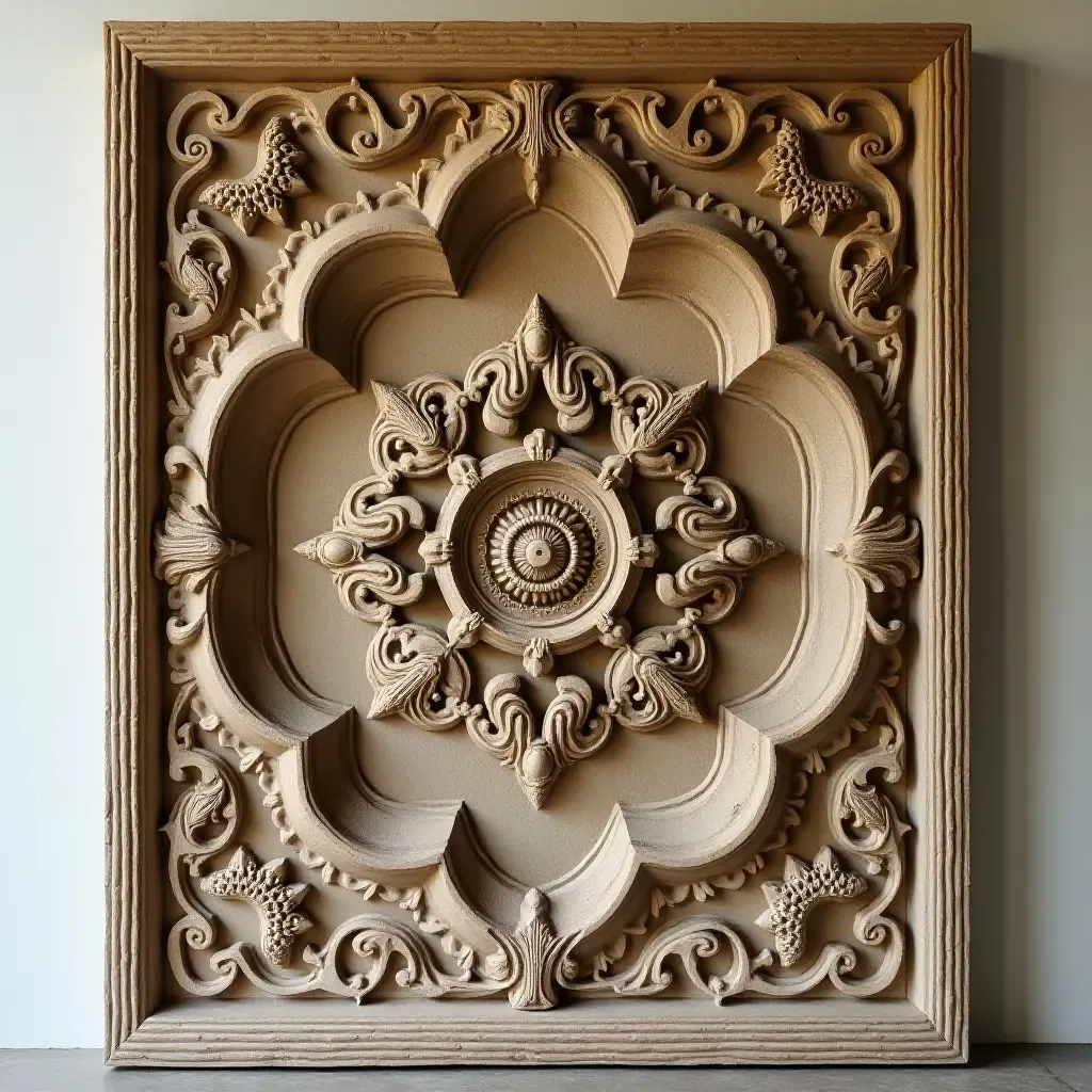 a photo of a decorative wall panel featuring intricate bohemian carvings