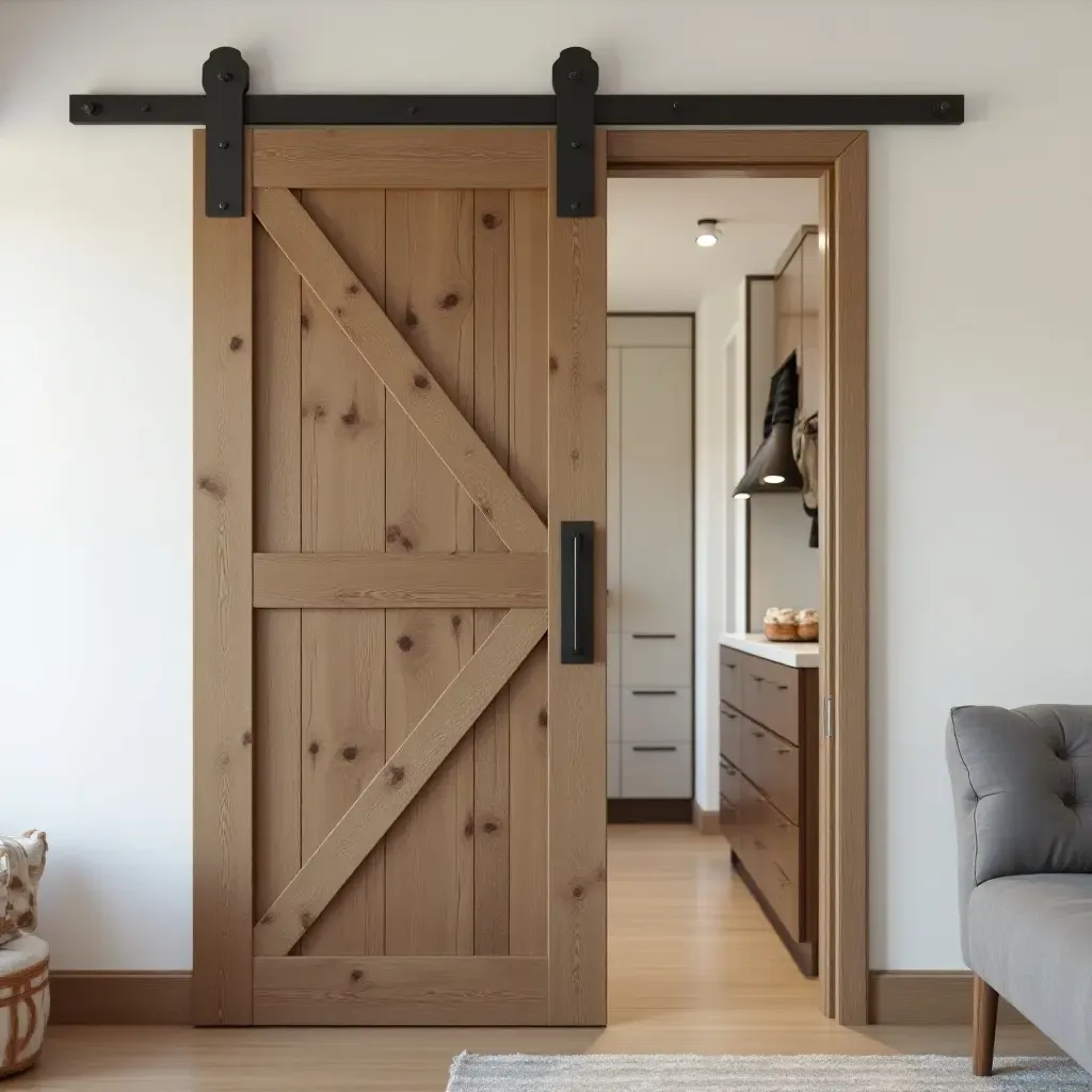 a photo of a rustic sliding barn door for a closet