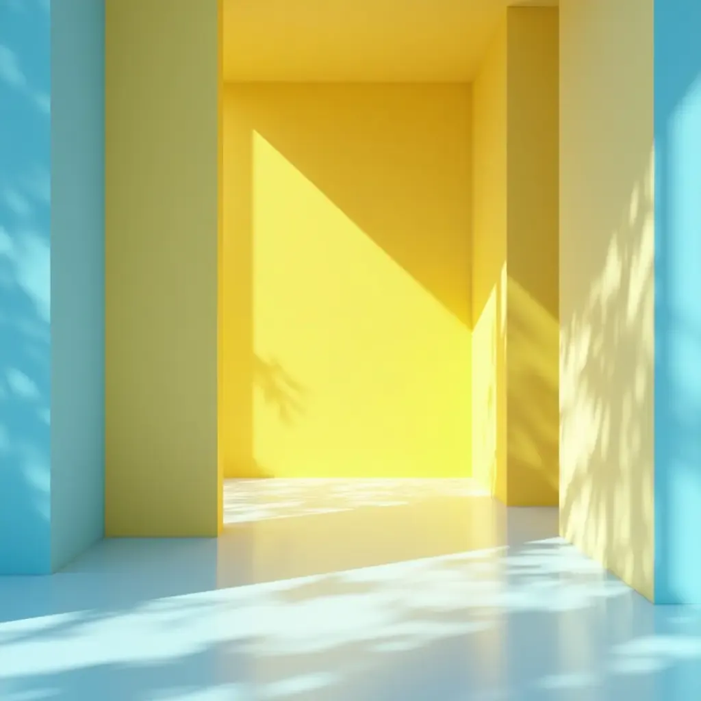 a photo of a bright sky blue and sunny yellow entrance hall with cheerful vibes