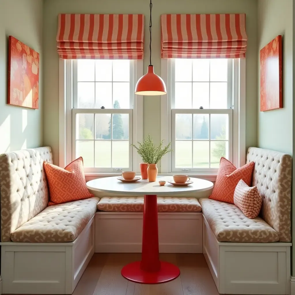 a photo of a breakfast nook with a playful theme and fun accessories