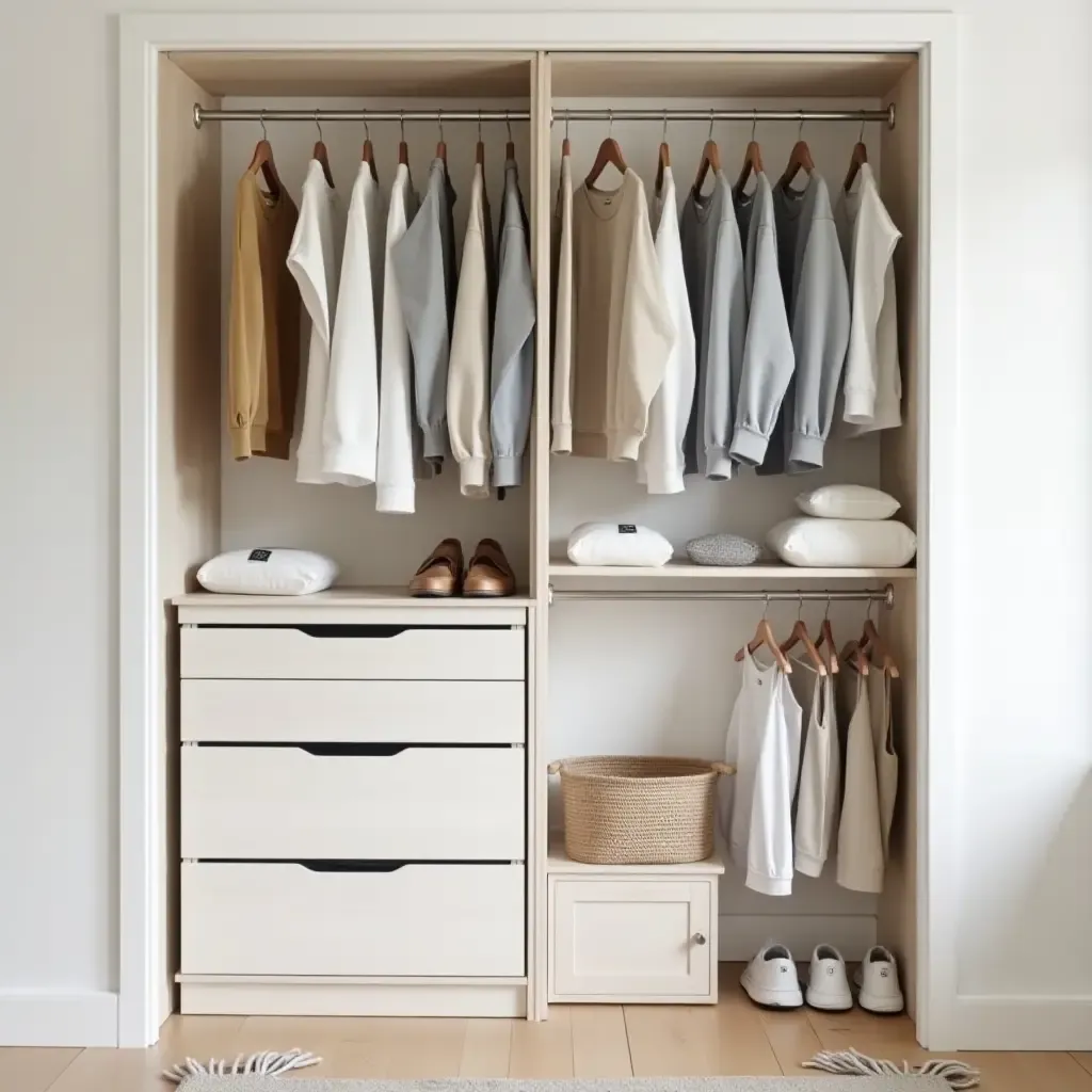 a photo of a nursery with a functional and stylish closet setup