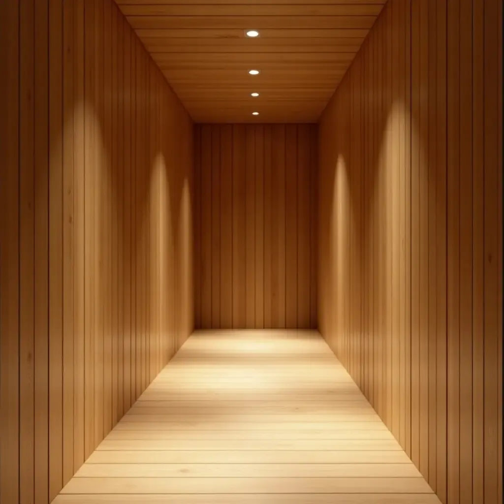 a photo of wooden wall paneling in a cozy corridor