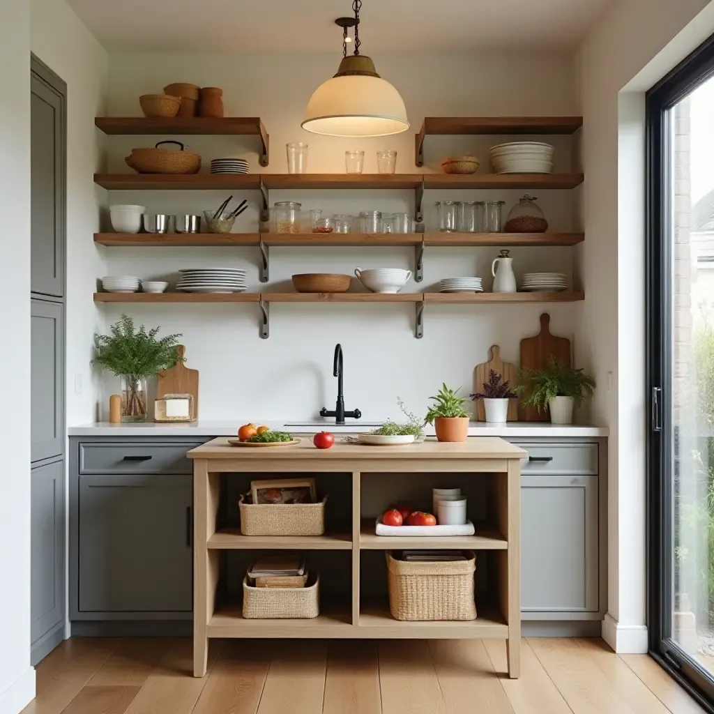 a photo of a pantry with a foldable table for meal prep and storage