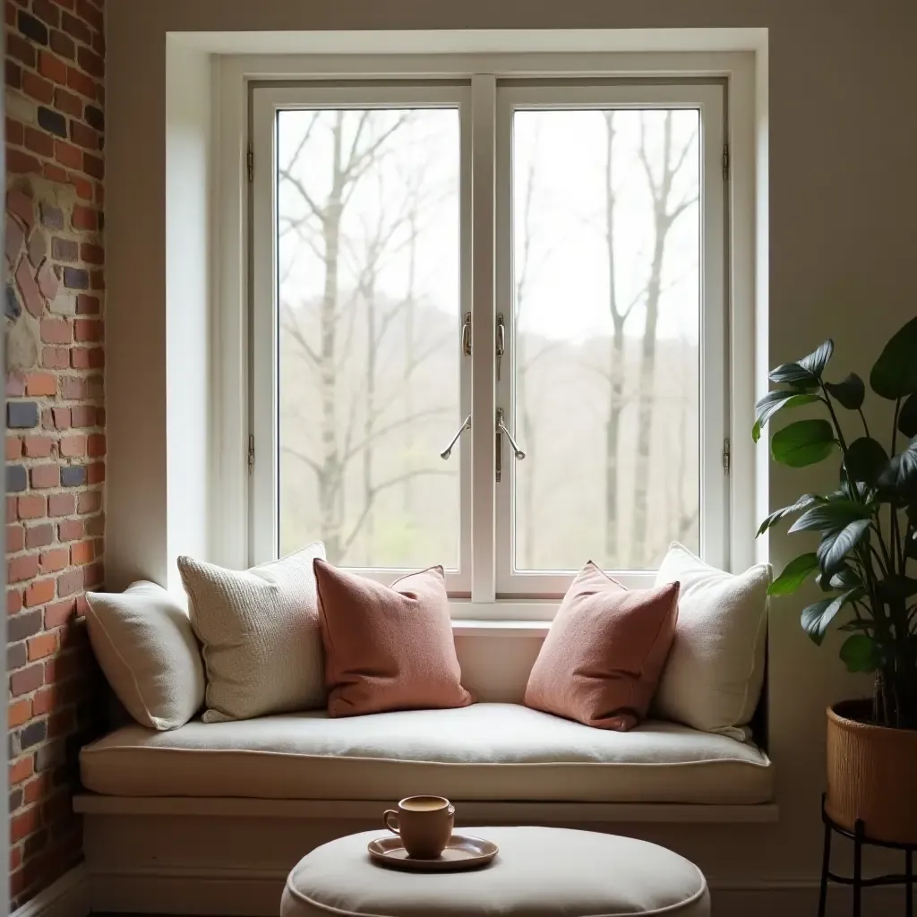 a photo of a reading nook with a cozy window seat and lots of pillows