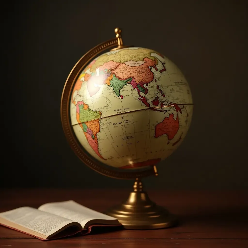 a photo of a vintage globe on a study desk