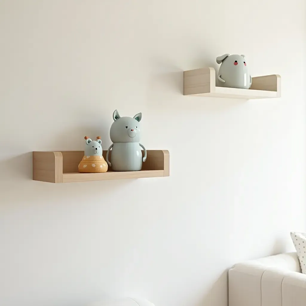 a photo of a nursery with a decorative wall shelf for small items