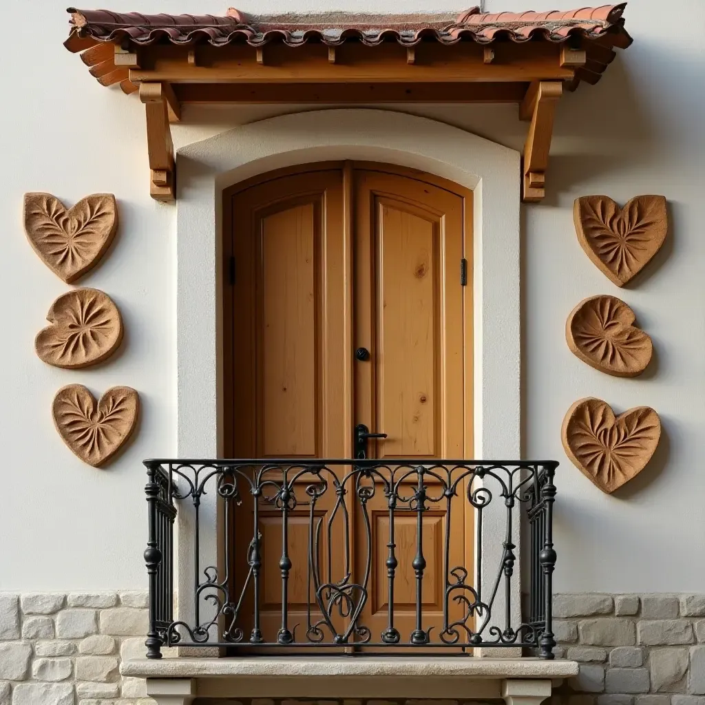 a photo of a balcony wall displaying handcrafted wooden art