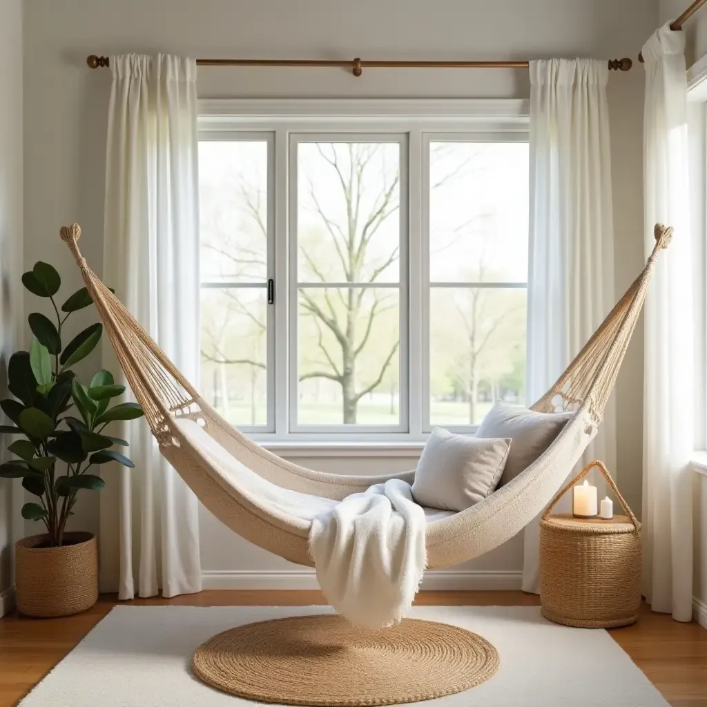 a photo of a nursery featuring a cozy hammock for relaxation