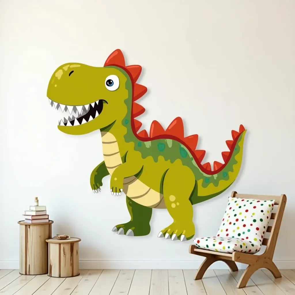 a photo of a playful dinosaur wall art in bright colors