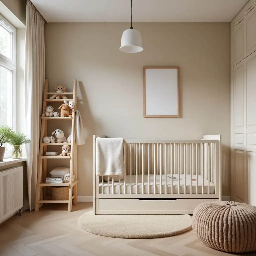 a photo of a practical kids&#x27; bedroom with a foldable crib