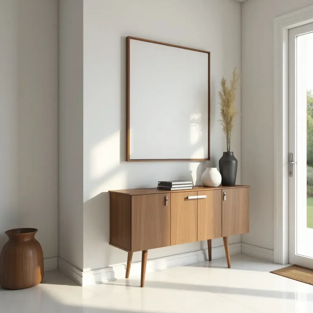 a photo of a modern entrance hall with a small console table