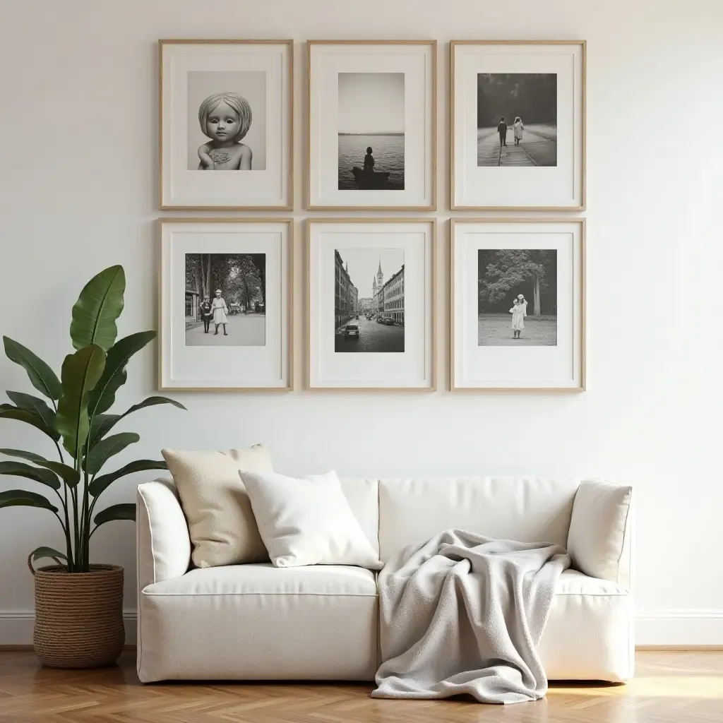 a photo of a gallery wall featuring travel photographs and souvenirs