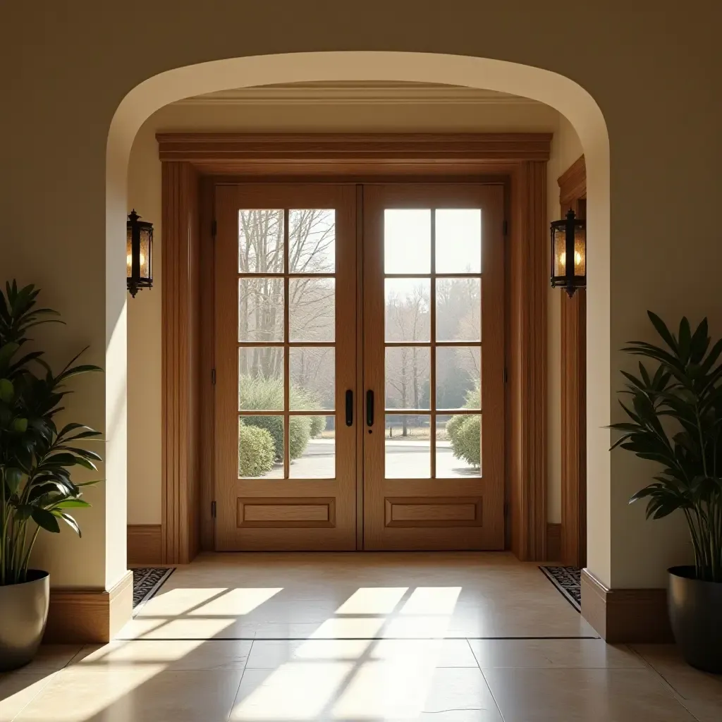 a photo of a grand entrance featuring double doors