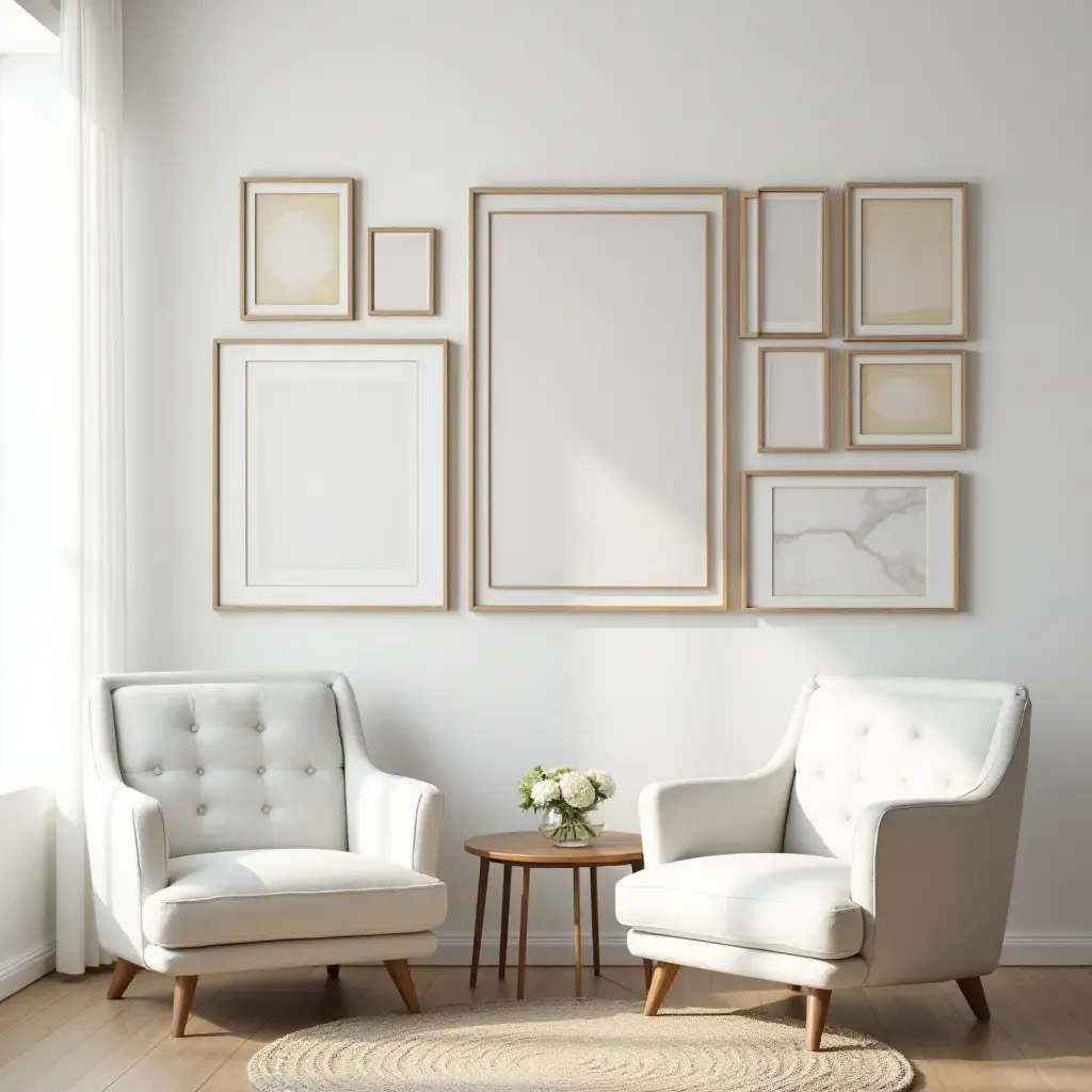 a photo of a gallery wall with eclectic frames