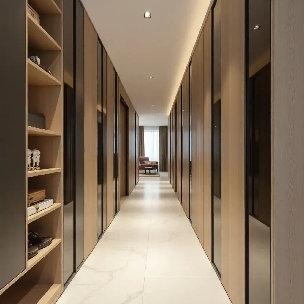 a photo of a corridor with innovative storage solutions and clever organization