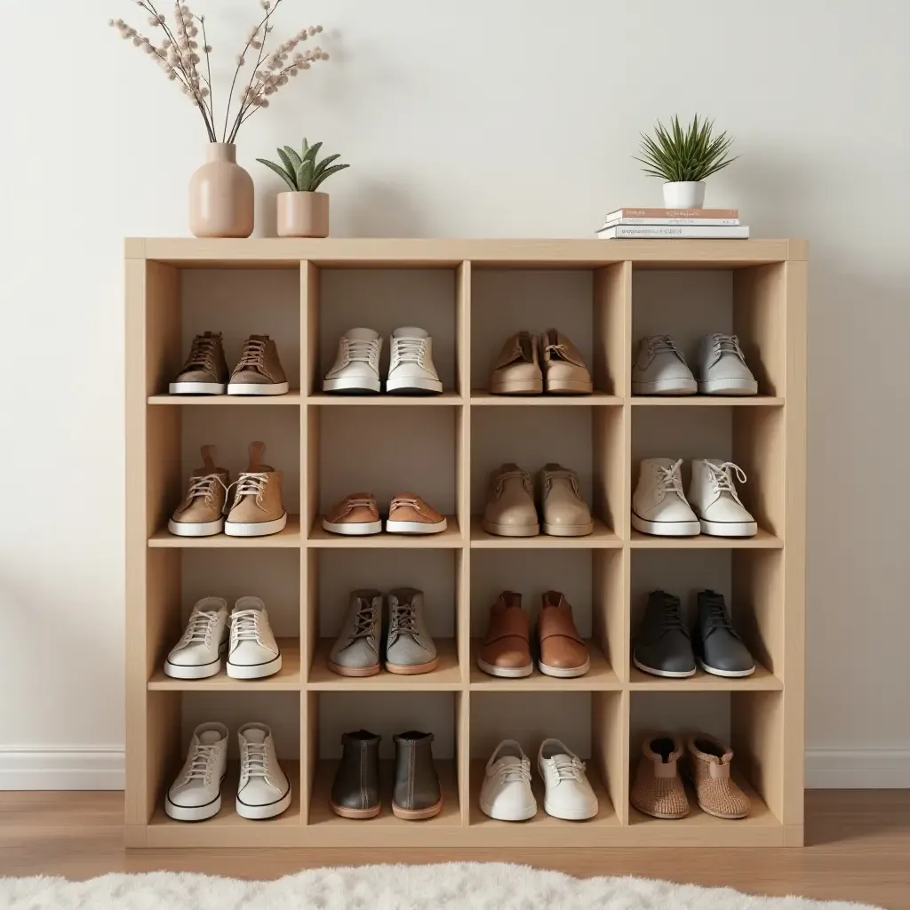 a photo of a creative shoe storage solution for kids