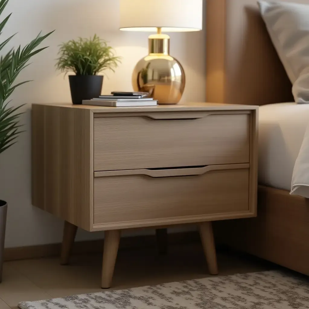 a photo of a stylish nightstand with drawer storage for essentials