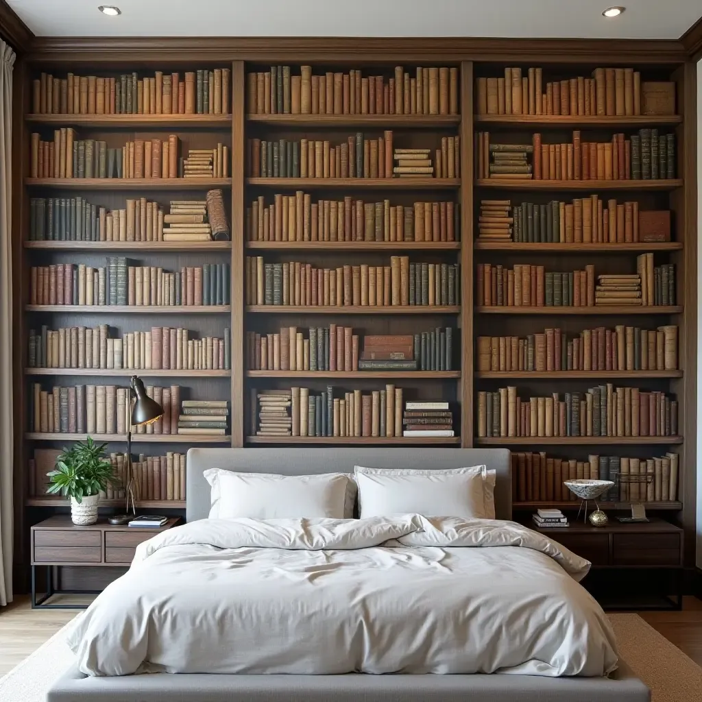 a photo of an oversized bookshelf mural covering an entire wall