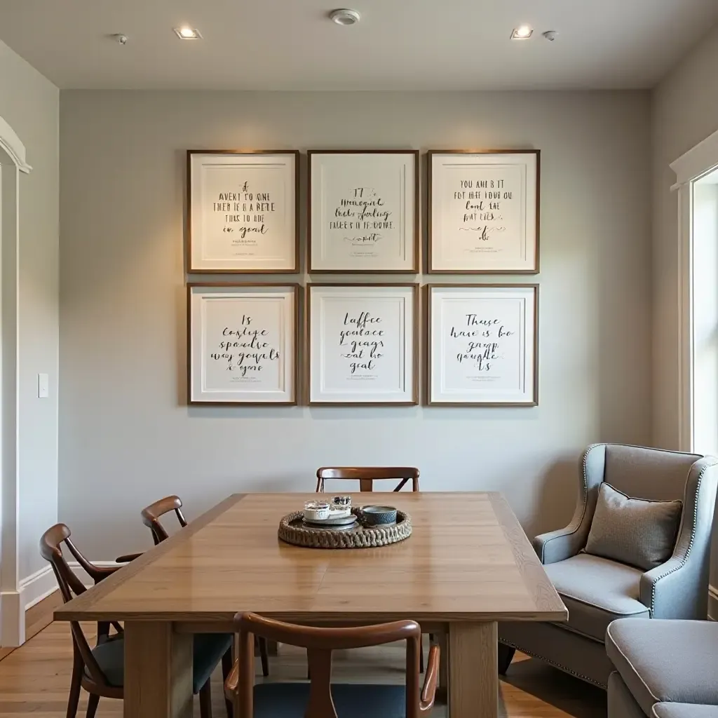 a photo of a basement wall with a series of framed inspirational quotes