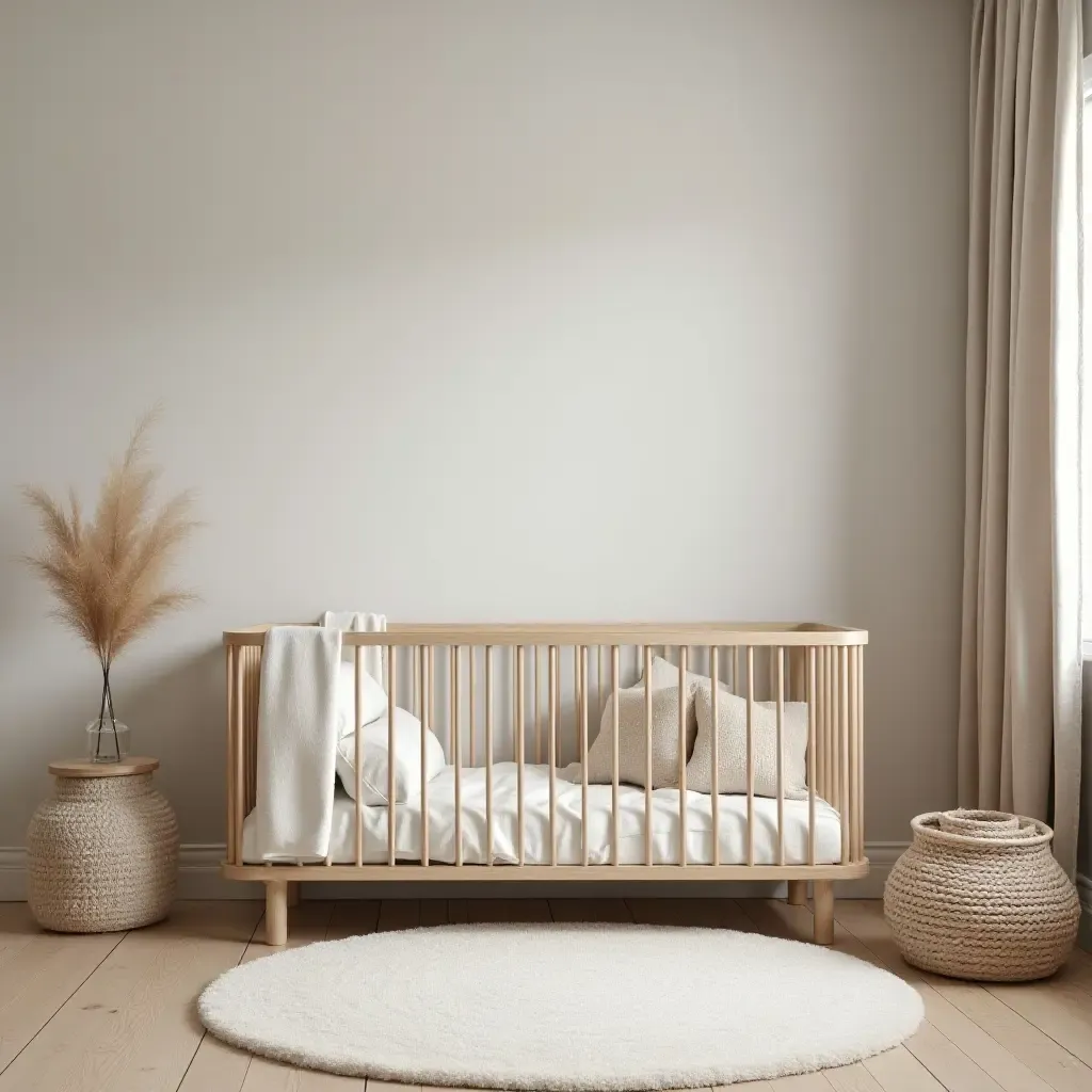 a photo of a cozy nursery with a reading nook and soft textiles