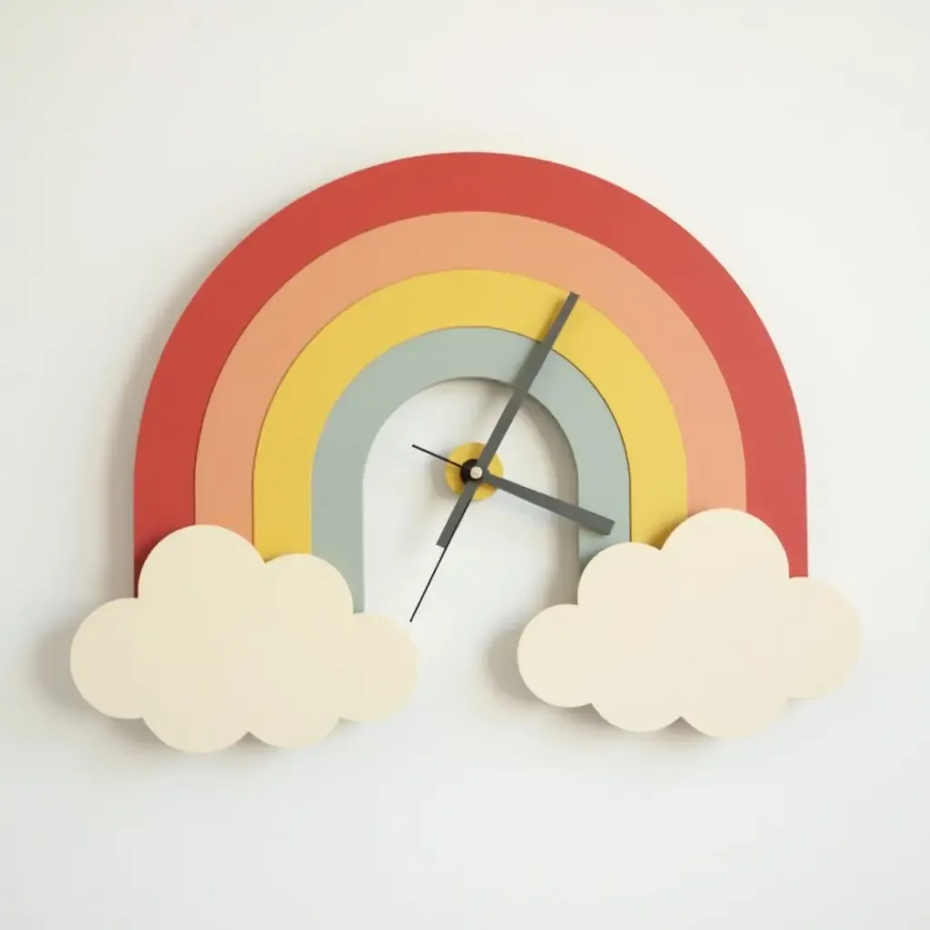 a photo of a whimsical rainbow wall clock for kids