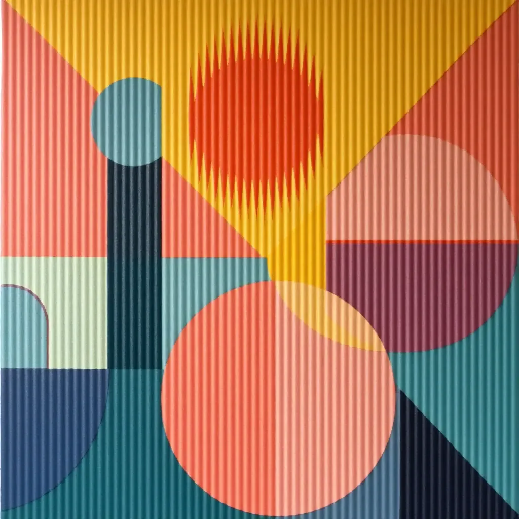 a photo of a geometric pattern wall art in bold colors