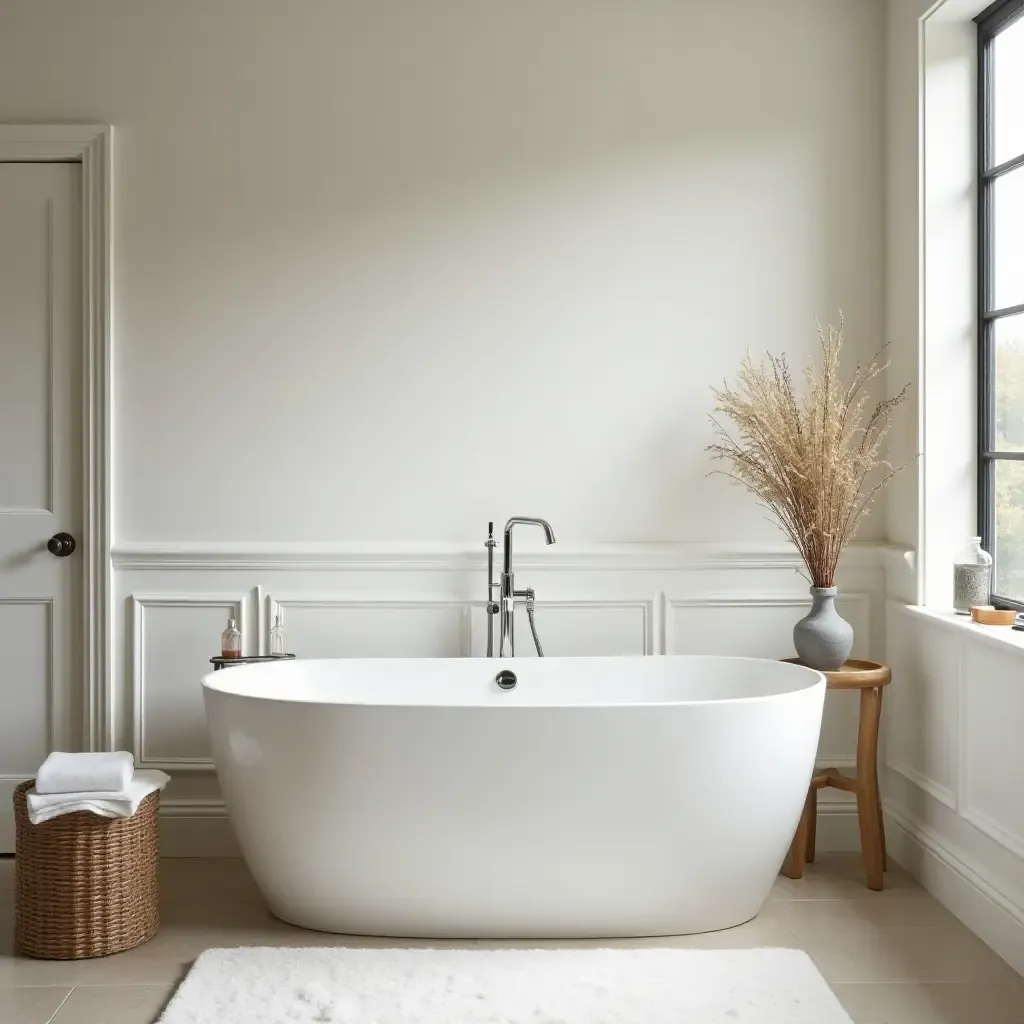 a photo of a charming bathroom with a freestanding tub