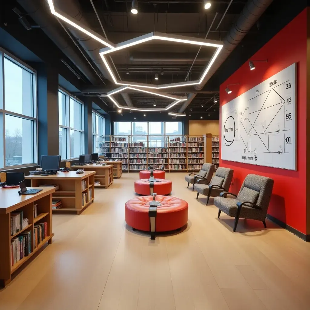 a photo of a tech-savvy library with charging stations and virtual reality zones