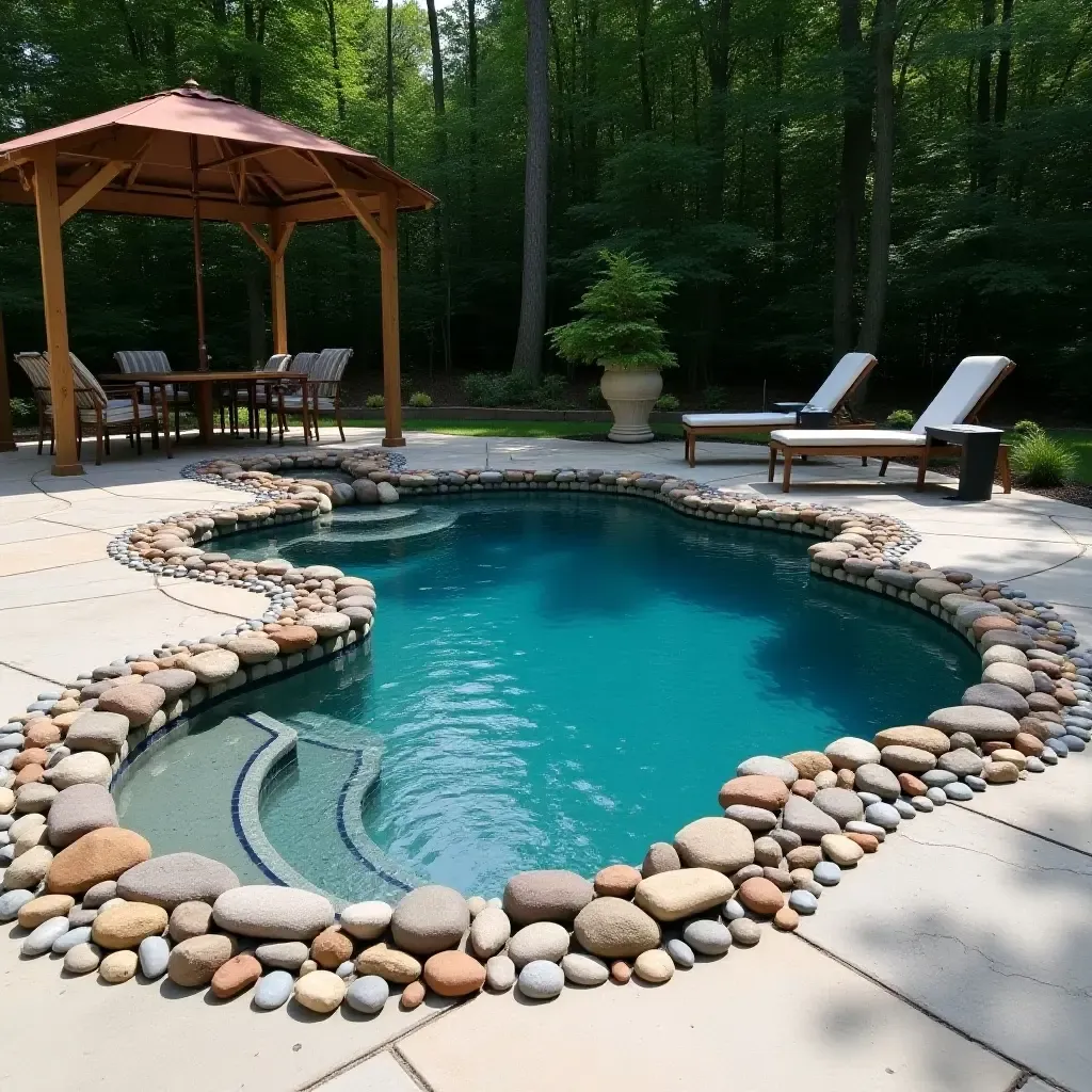 a photo of a small pool surrounded by decorative stones for style