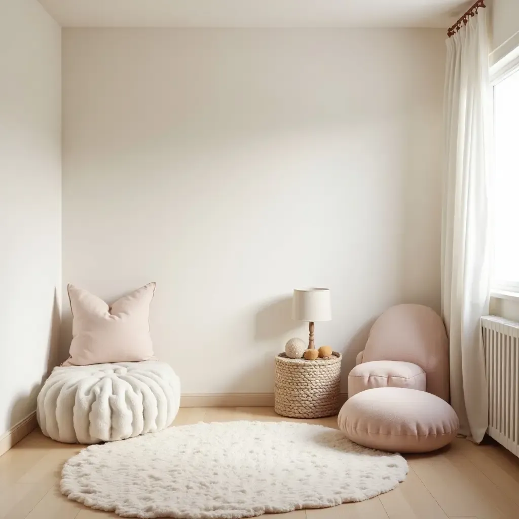 a photo of a cozy minimalist kids&#x27; room featuring a soft color scheme and natural light