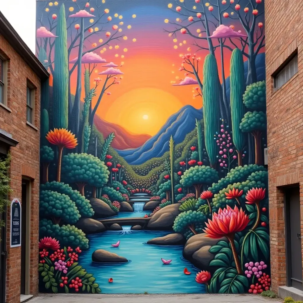 a photo of a vibrant mural that combines modern and bohemian styles