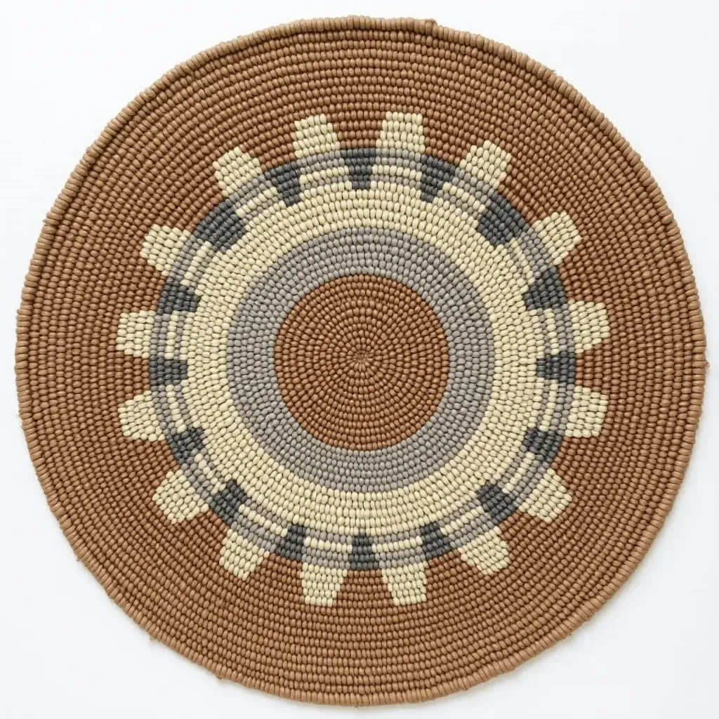 a photo of a textured woven rug with a modern design