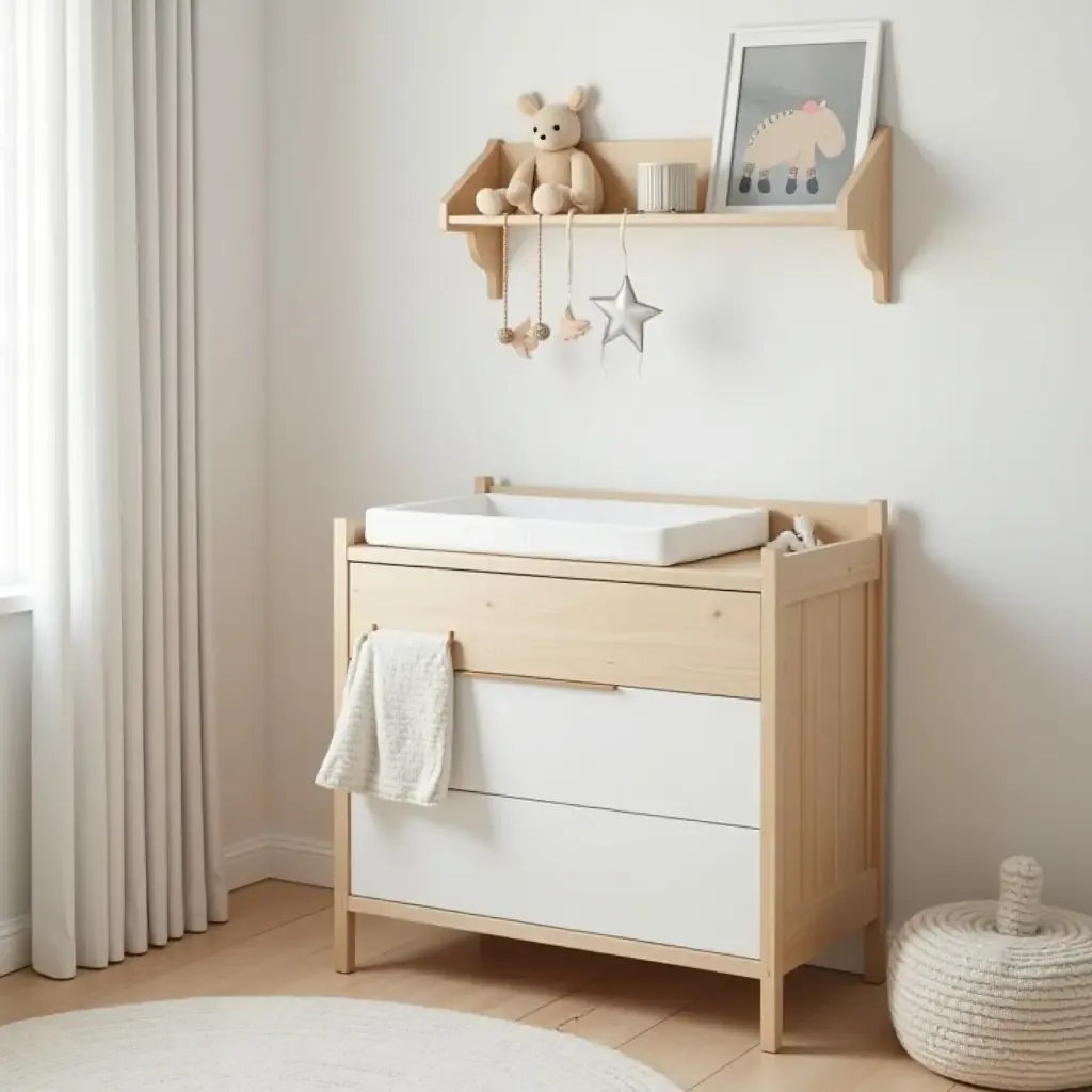 a photo of a multifunctional nursery shelf that doubles as a changing table