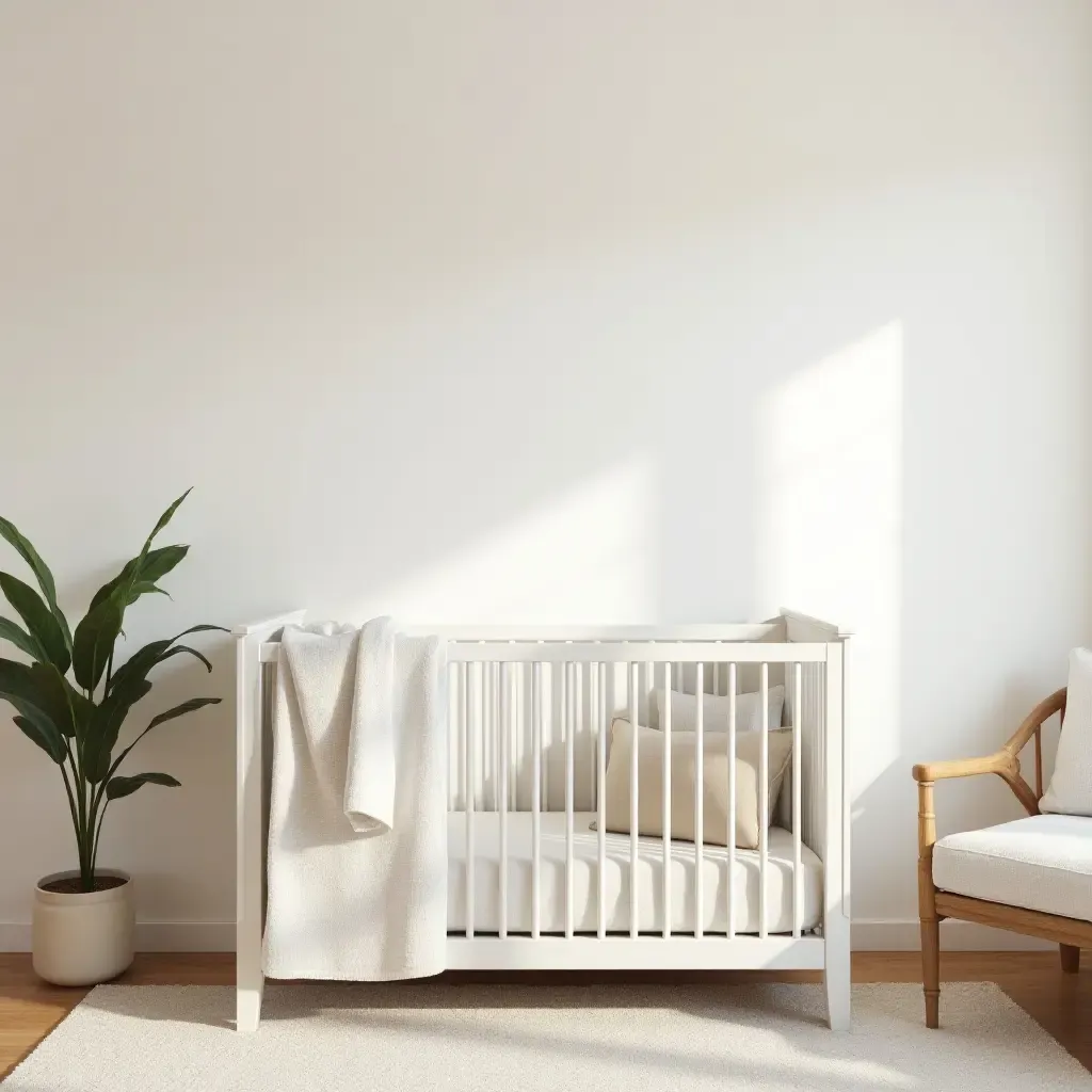 a photo of a nursery with a soft, inviting color palette and farmhouse accents