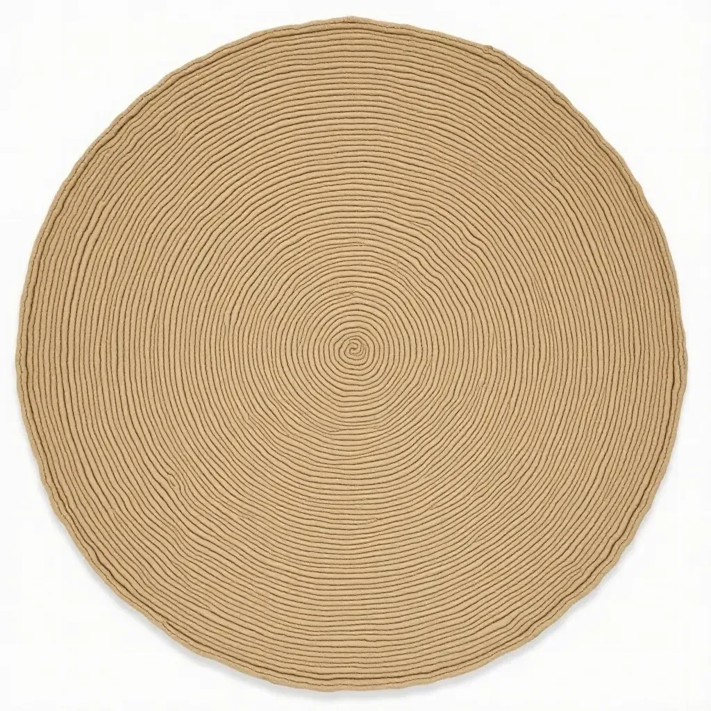 a photo of a large, round rug made of natural fibers