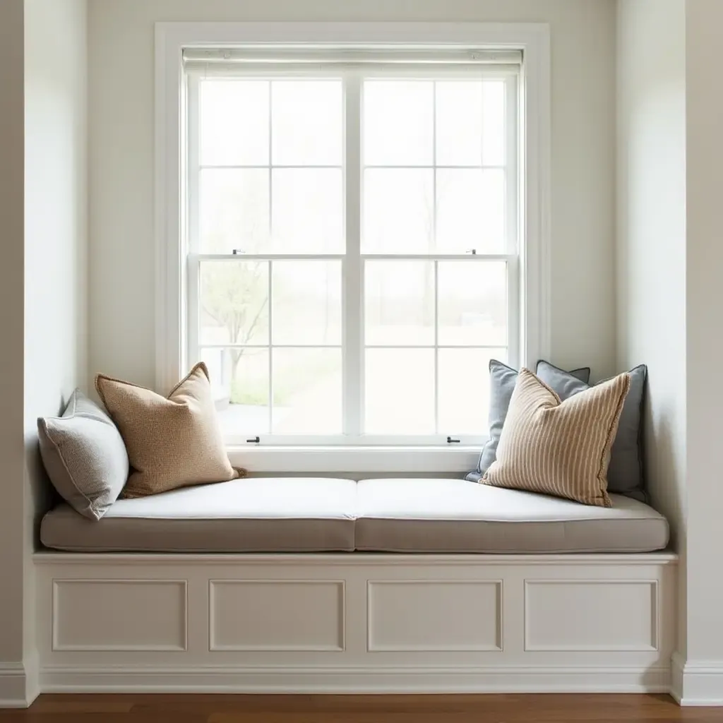 a photo of a breakfast nook with a built-in bench and cozy throw pillows