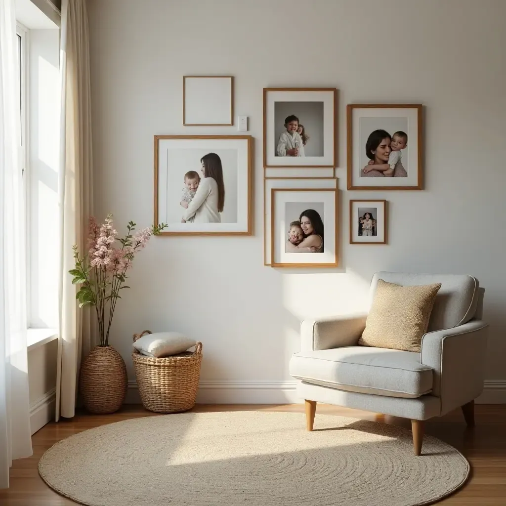 a photo of a cozy corner with a gallery wall of family memories