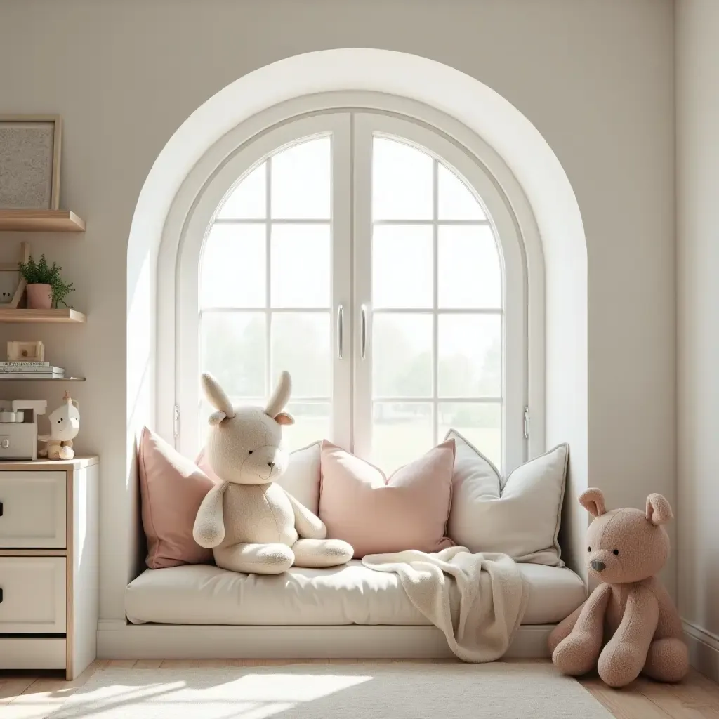 a photo of a nursery with a cozy reading nook and soft cushions