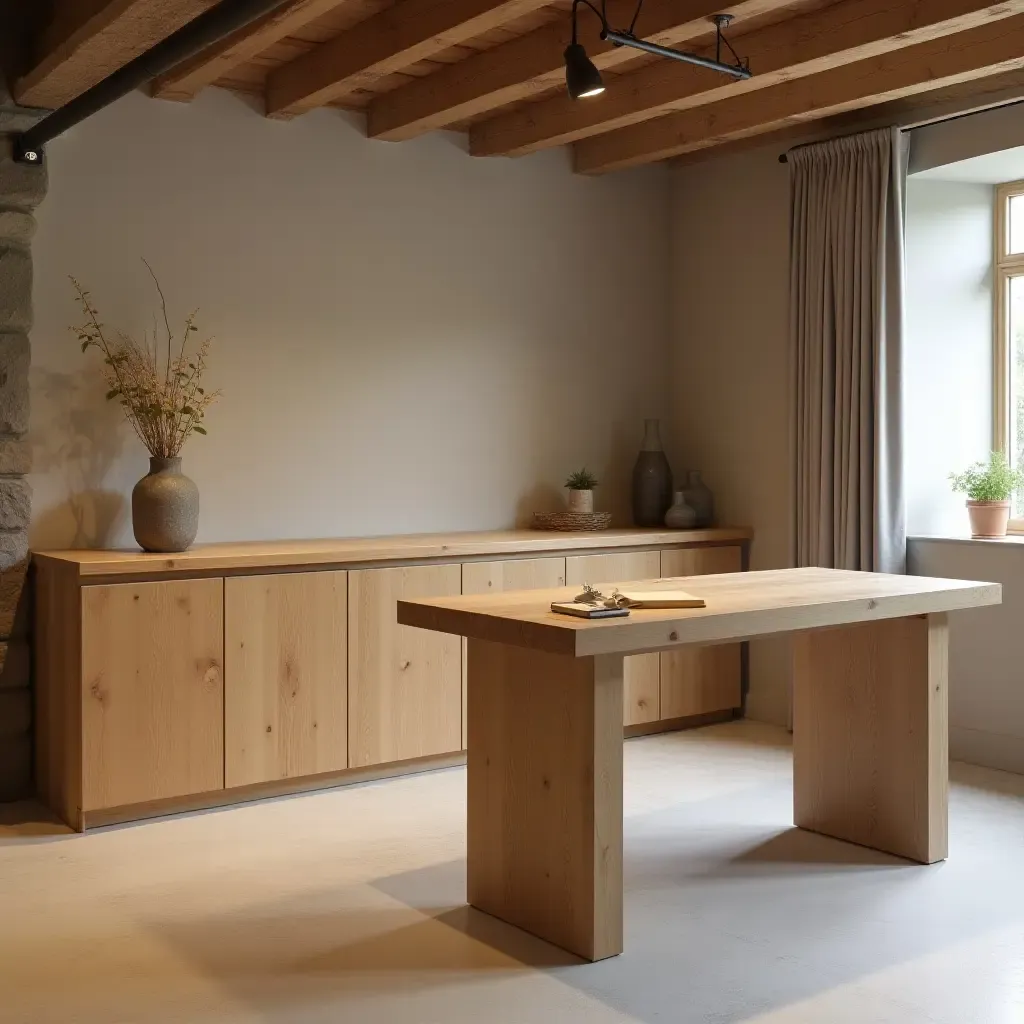 a photo of a basement with an elegant folding table and storage