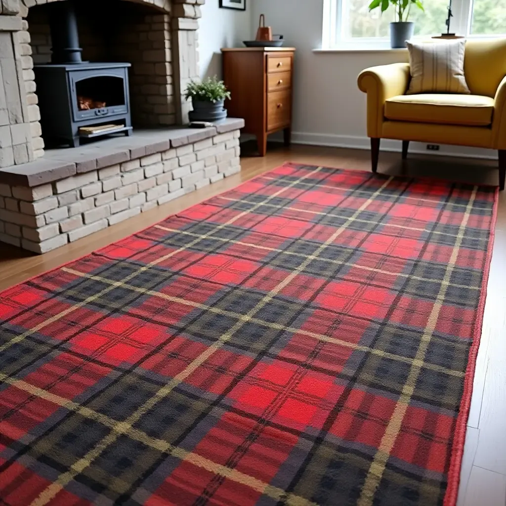 a photo of a classic tartan rug with a modern twist