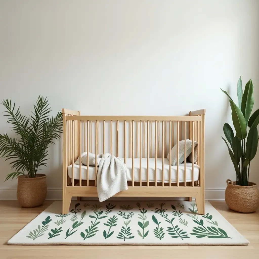 a photo of a nursery featuring a plant-themed playmat