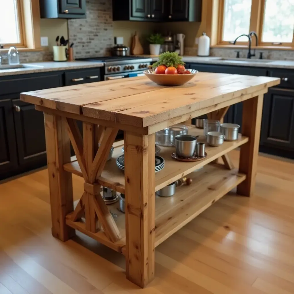 a photo of a rustic pallet wood kitchen island