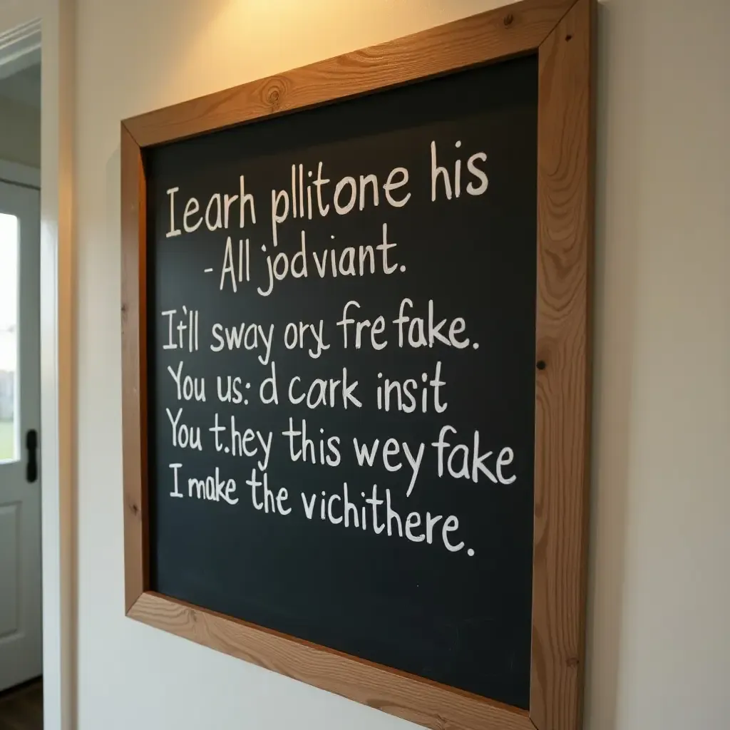 a photo of a handmade chalkboard for messages in the hallway