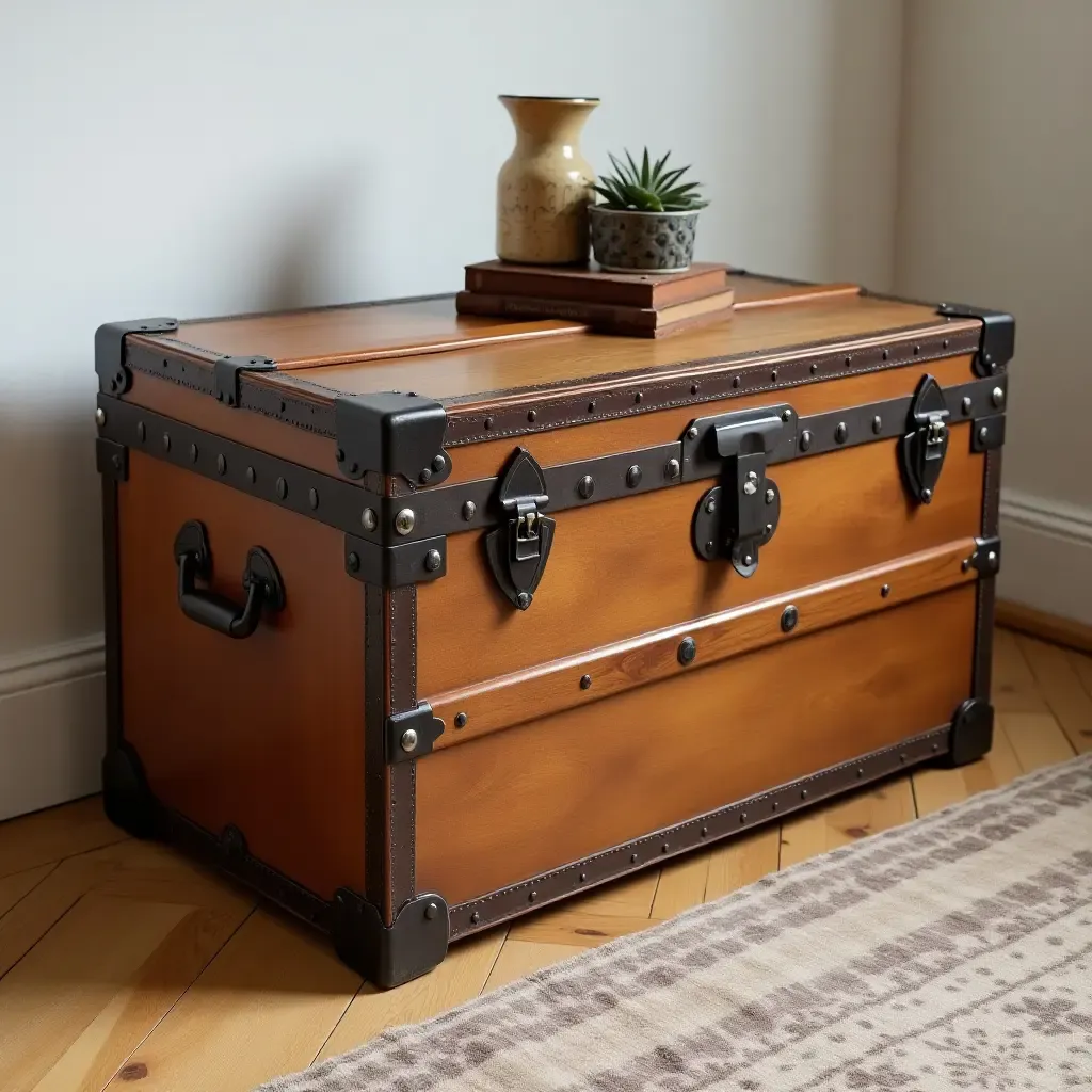 a photo of a vintage trunk used as a coffee table or storage