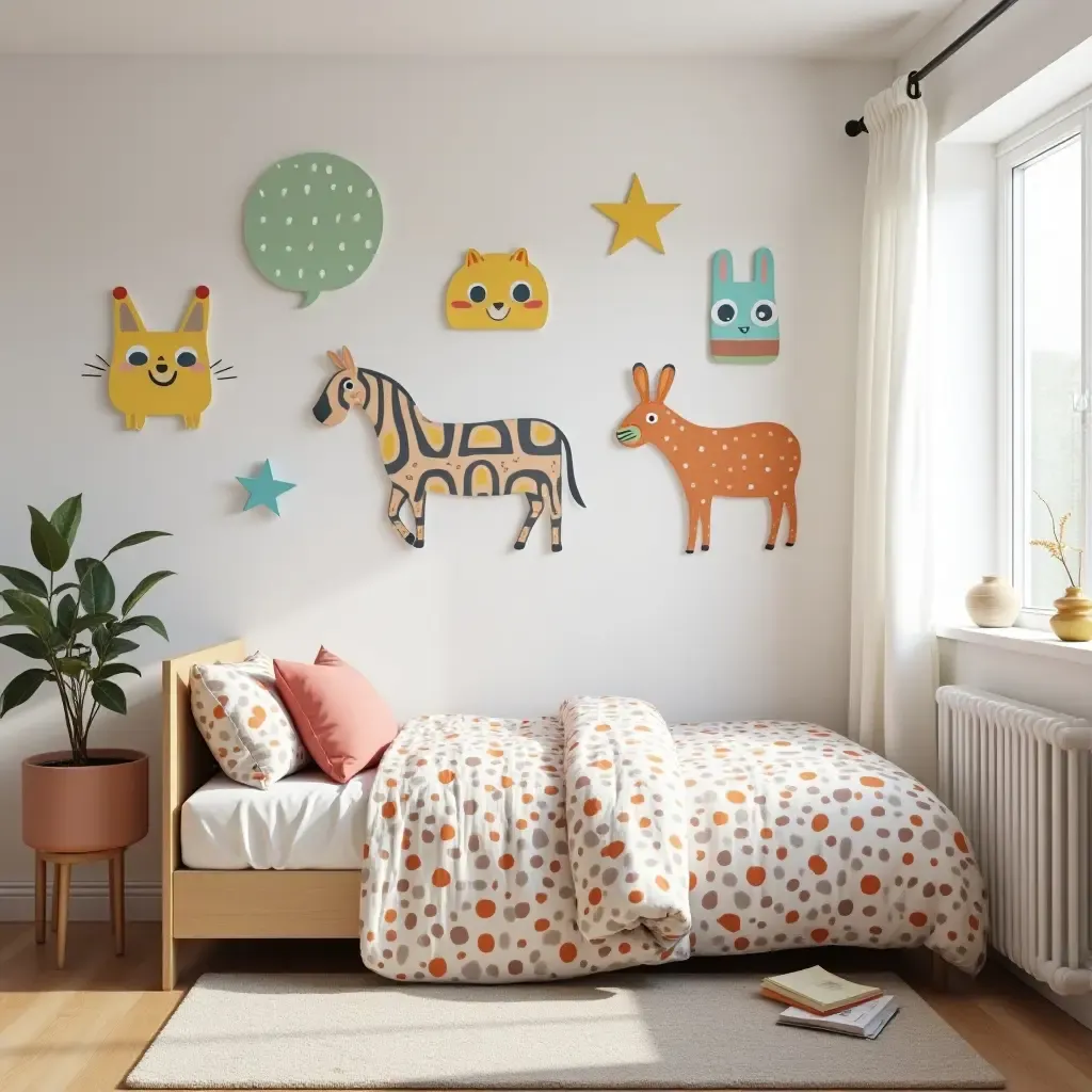 a photo of a teen&#x27;s bedroom decorated with fun, oversized wall decals